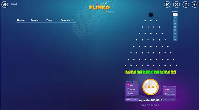 Interfaz de Plinko