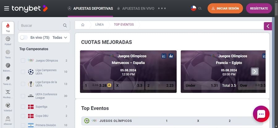 Apuestas deportivas en TonyBet