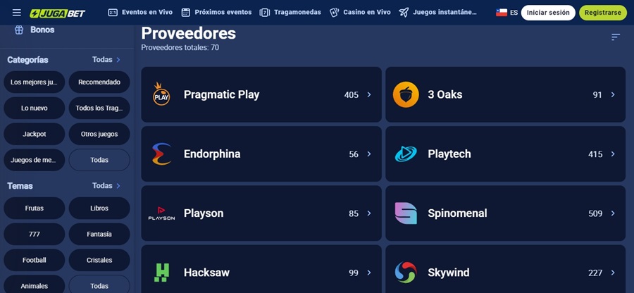 Proveedores de juegos en JugaBet