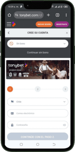 Registrarse en TonyBet